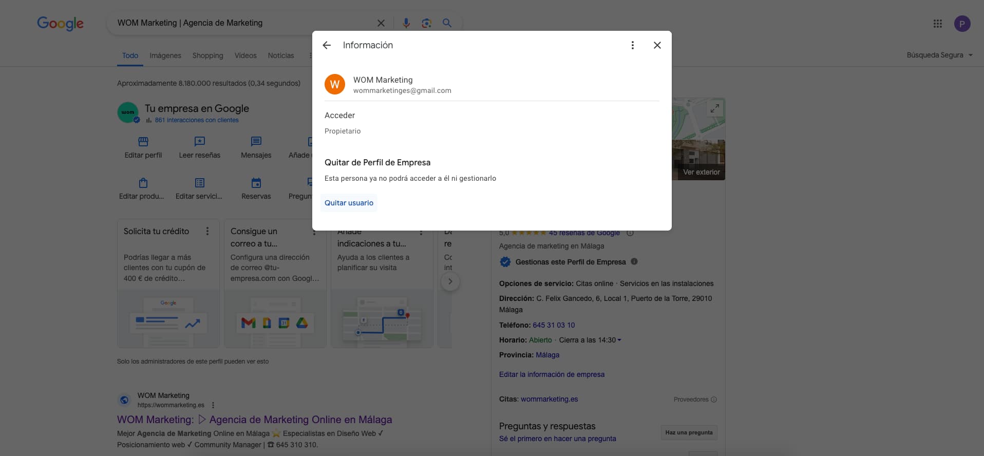 Cómo dar acceso a la ficha de google - Paso 3